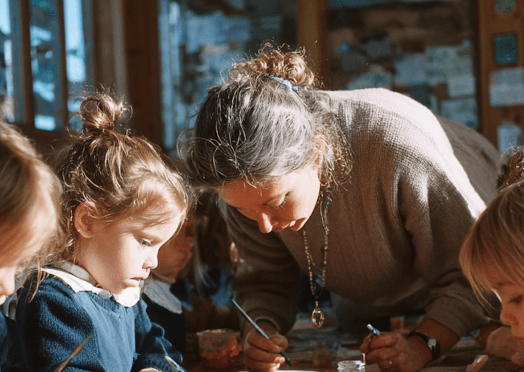 Teacher guiding Junior Kindergarten students during an early learning activity at Globe Cambridge School